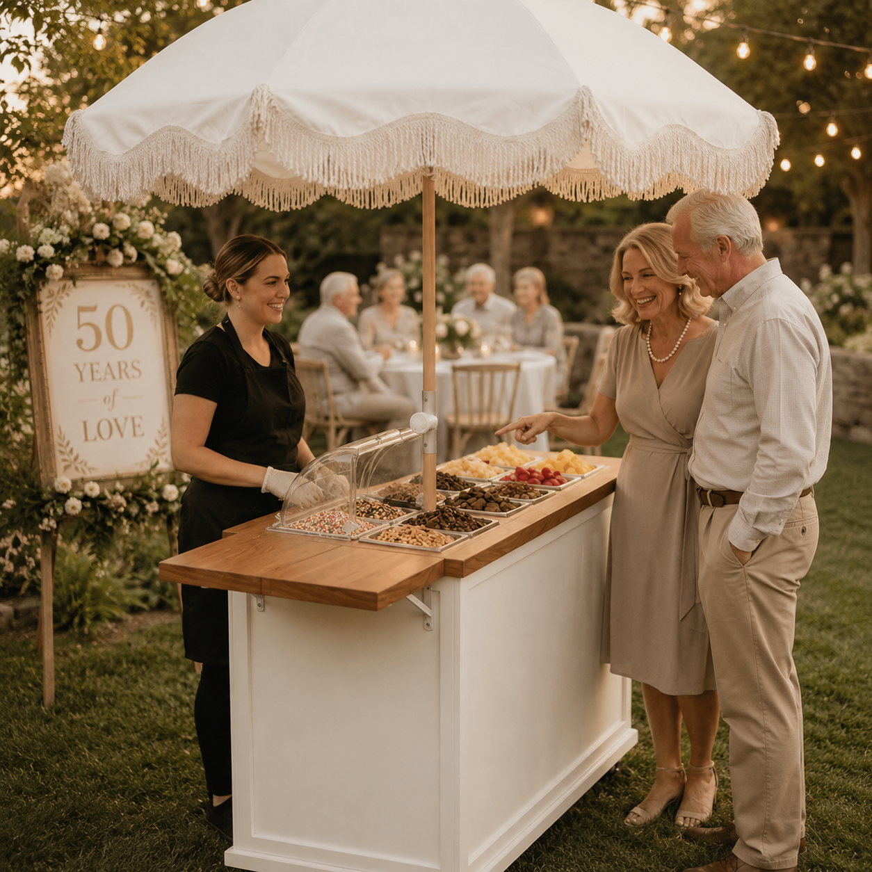 Sweetly Built dessert cart at a 50th anniversary celebration
